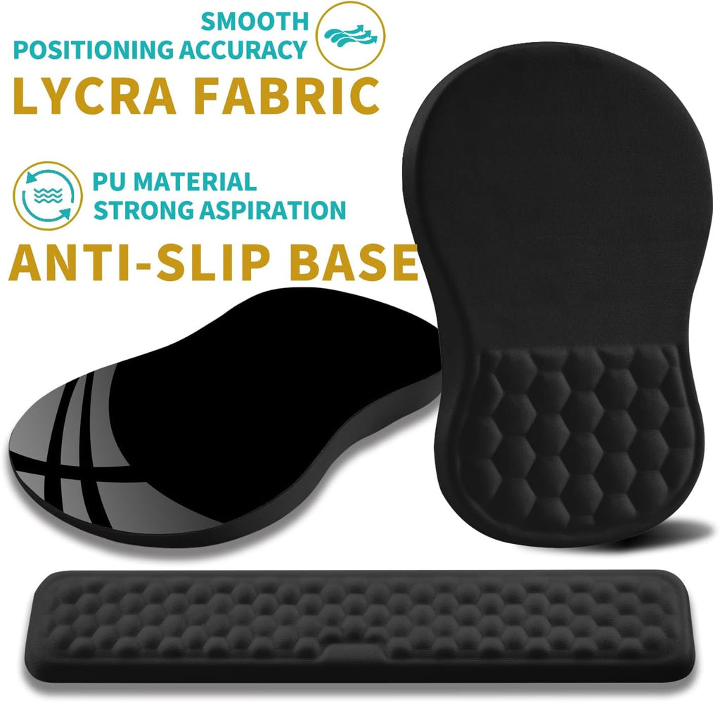 2 in 1 Ergonomic Mouse Pad Wrist Support & Wrist Rest for Computer Keyboard Set, with Relieve Carpal Tunnel Pain