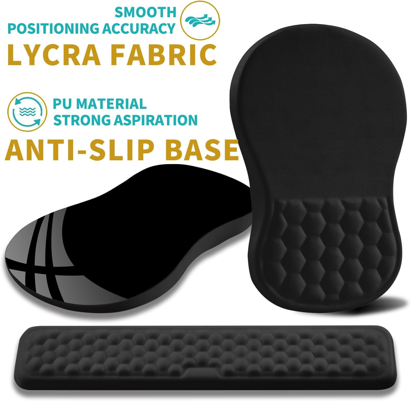 2 in 1 Ergonomic Mouse Pad Wrist Support & Wrist Rest for Computer Keyboard Set, with Relieve Carpal Tunnel Pain