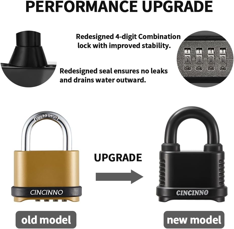 Weatherproof 4 Digit Combination Lock, Heavy Duty Combo Lock with Long Shackle for Outdoor Shed, Garage, Gate, Fence