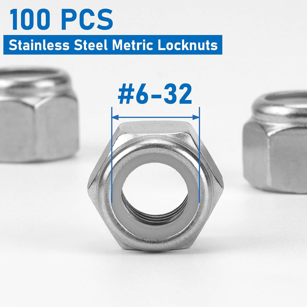 100 Pack 304 A2-70#6-32 Nylon Lock Nuts