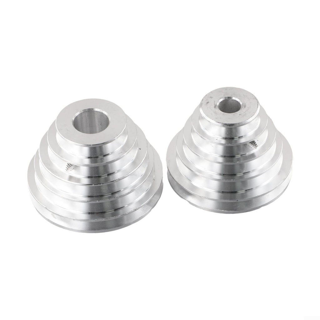 Pagoda Pulley Wheel, Aluminum Transmission Wheel for Benchtop Drill Press, 5-Step V-Belt Sheave for Motor Shaft Drive, Silver(2pcs set)