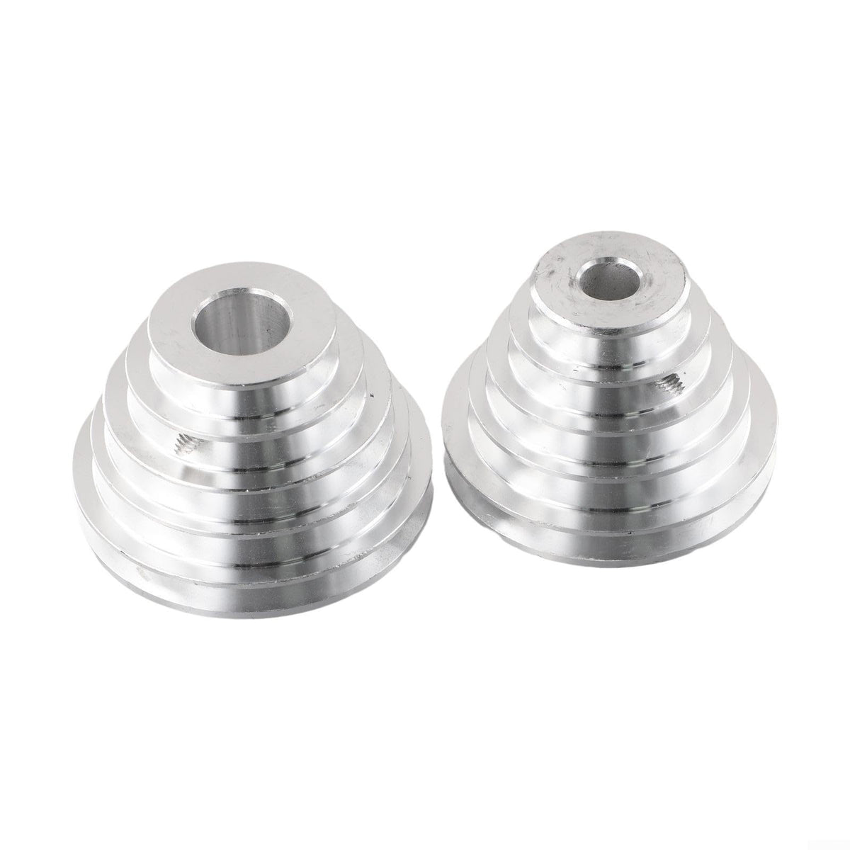Pagoda Pulley Wheel, Aluminum Transmission Wheel for Benchtop Drill Press, 5-Step V-Belt Sheave for Motor Shaft Drive, Silver(2pcs set)