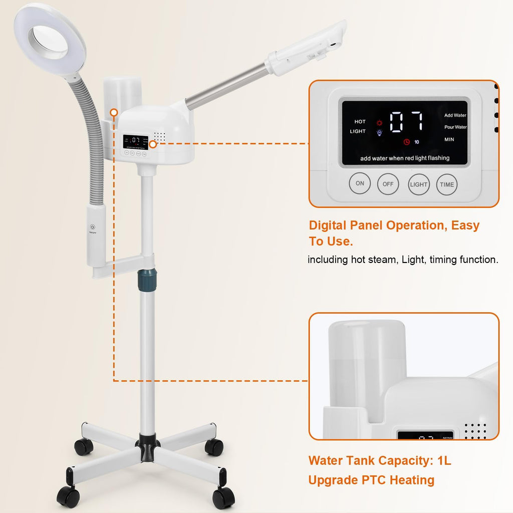 Professional Facial Steamer with 5X Magnifying Lamp, 2 in 1 Facial Steamer Upgrade PTC Heating, Esthetician Steamer