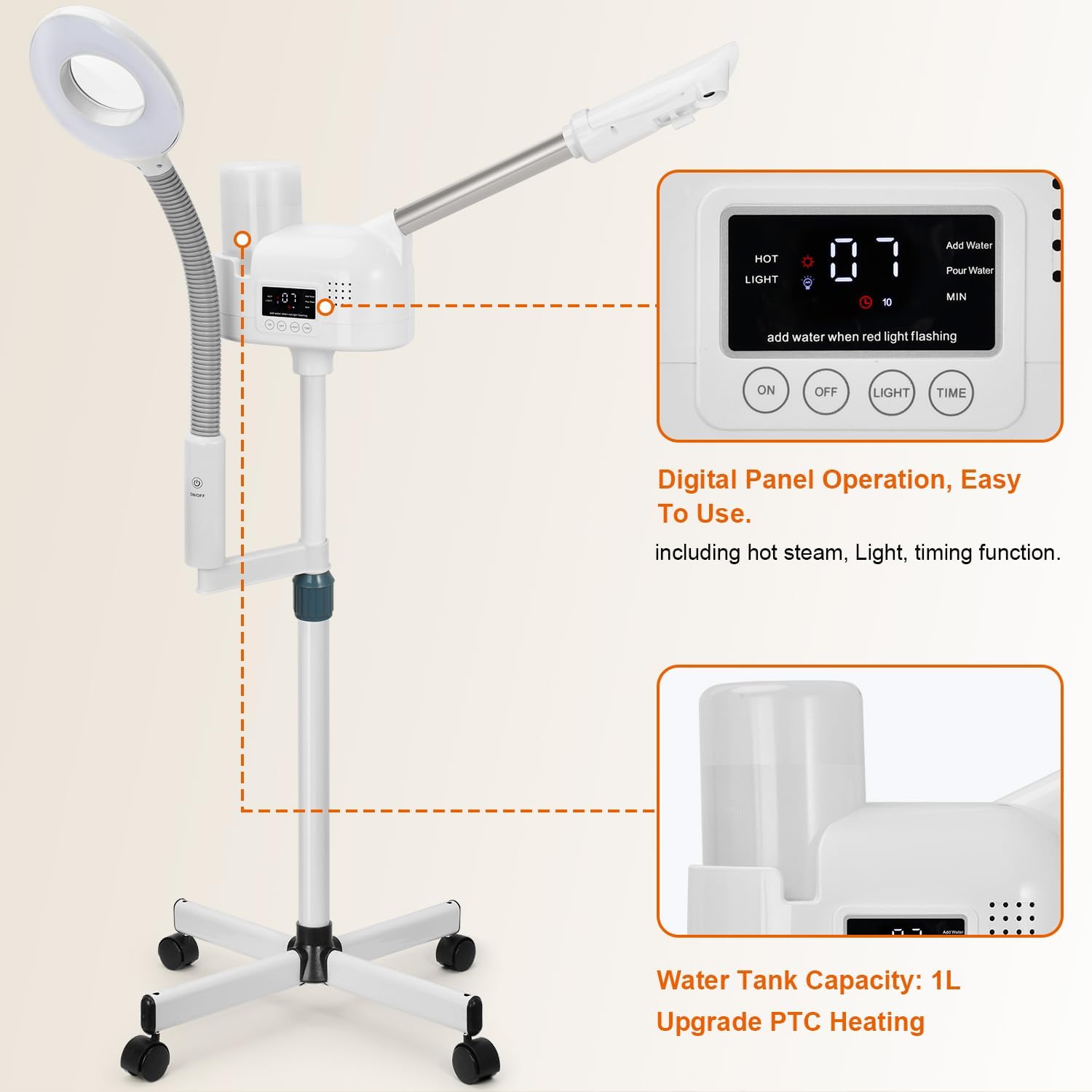 Professional Facial Steamer with 5X Magnifying Lamp, 2 in 1 Facial Steamer Upgrade PTC Heating, Esthetician Steamer