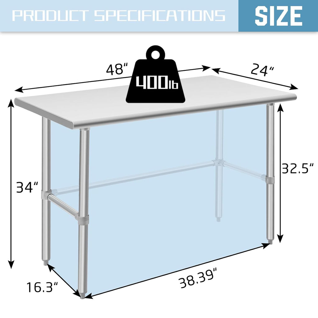 Hally Open Base Stainless Steel Table 24"x48" Commercial Prep&Work Tables
