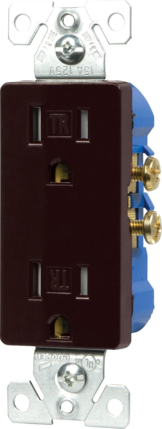 Eaton TR1107B Tamper Resistant Decorator Duplex Receptacle, Brown