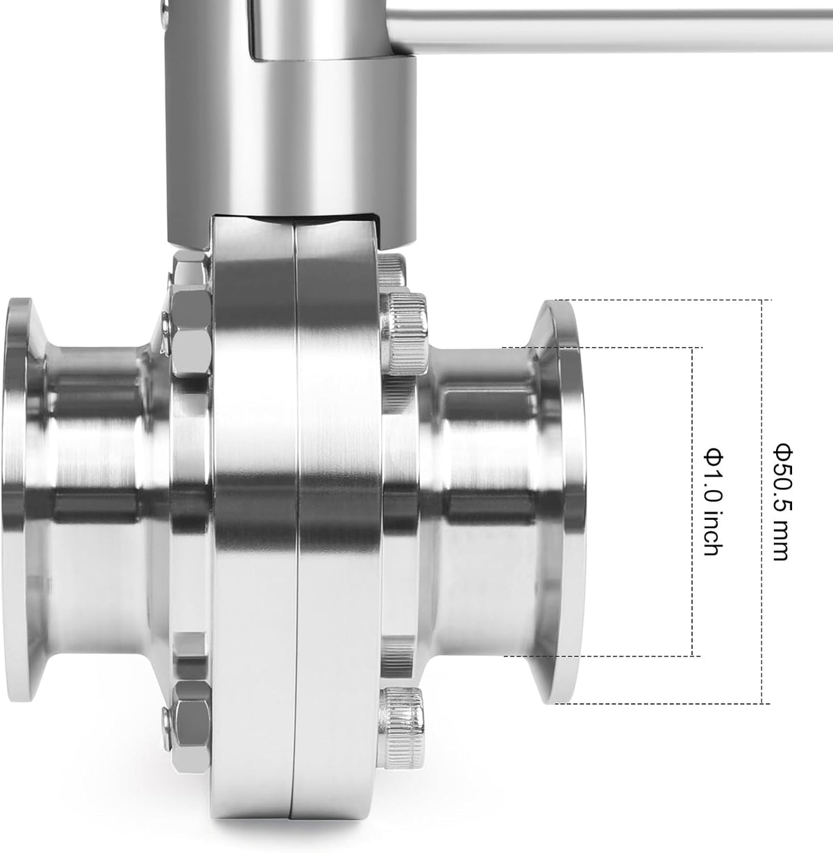Butterfly Valve 1" Tri Clamp Sanitary Stainless Steel 304 Pull Handle Butterfly Valve Tri Clamp Ferrule Flange 50.5mm with Silicone Gasket