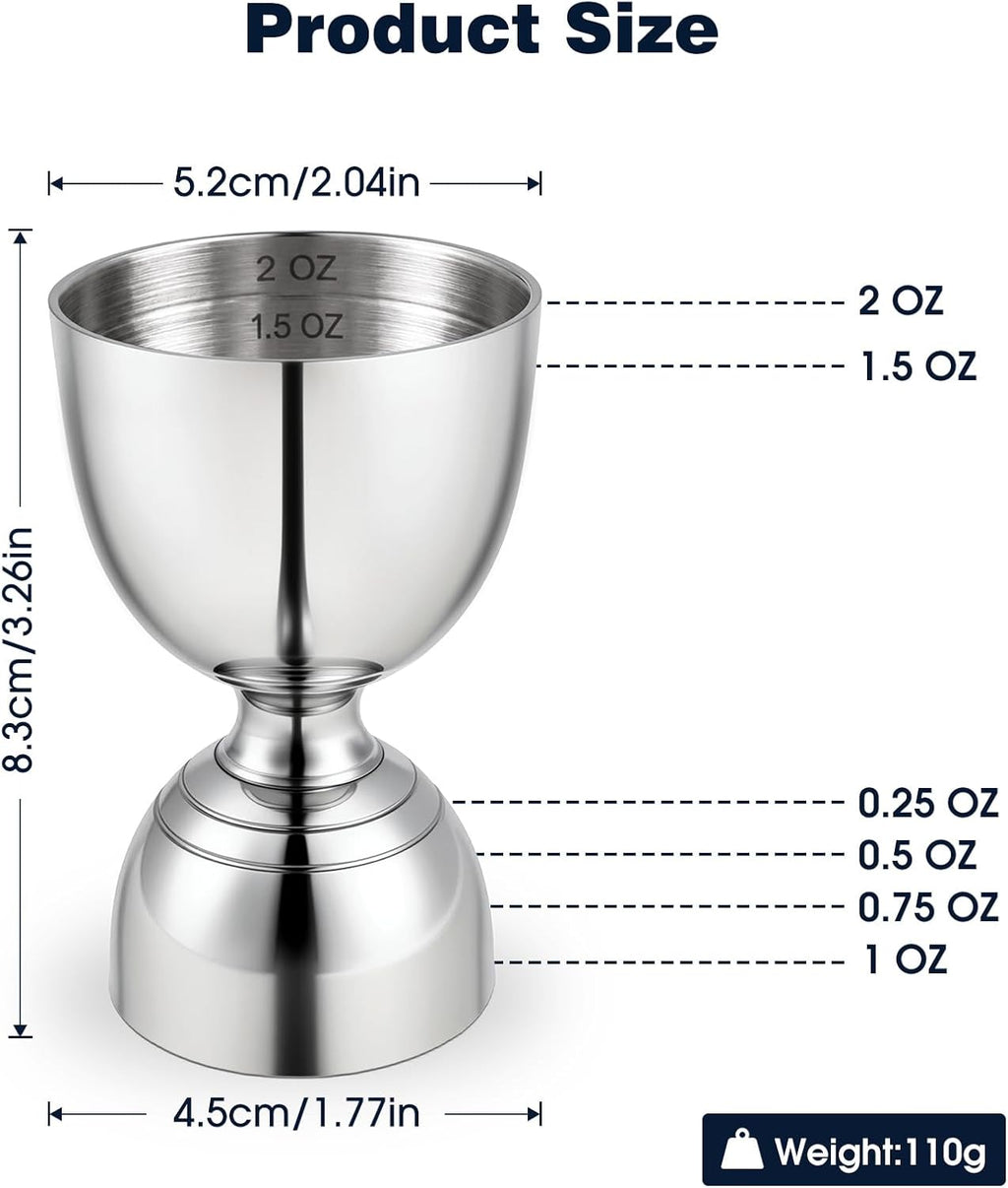 Stainless Steel Double Jigger - 2 oz & 1 oz Shot Measure with Inside Markings, Cocktail Bartending Jigger for Home