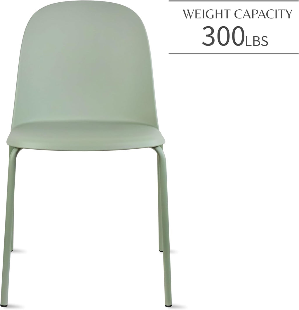 Set of 2 Modern Stackable Armless Dining Chairs, Plastic Shell Seat with Metal Legs for Indoor Outdoor Home Kitchen
