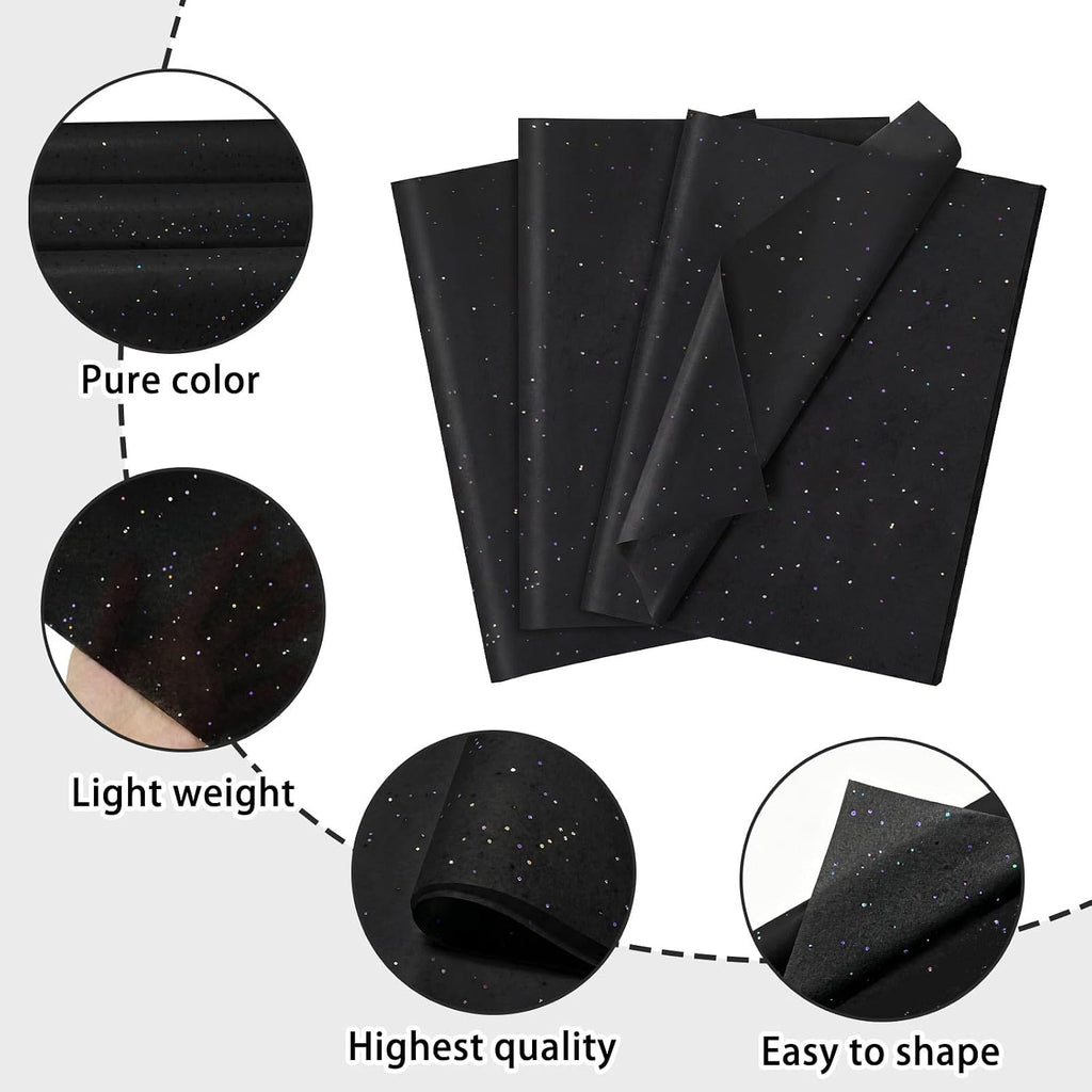 120 Sheets 14 x 20 Inch Black Glitter Tissue Paper for Gift Bags