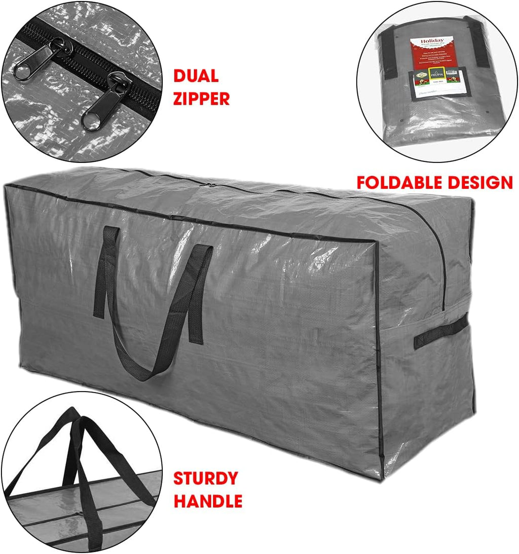 Christmas Tree Storage Bag - Tall Disassembled Holiday Tree Storage Case in Protective Zippered Gray Bag (9ft)