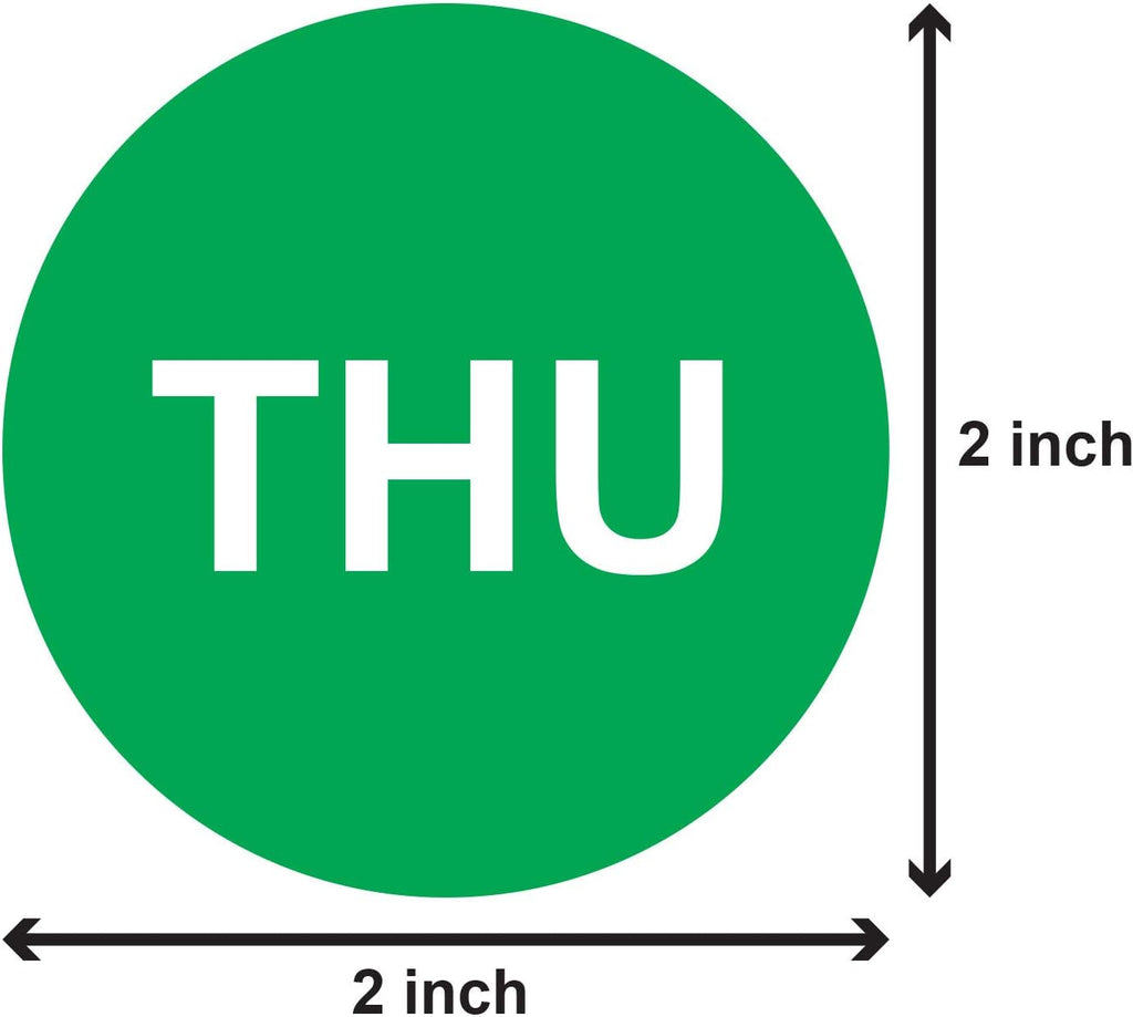Day of The Week Stickers, 2 inch, Green, Thursday Circle Dot