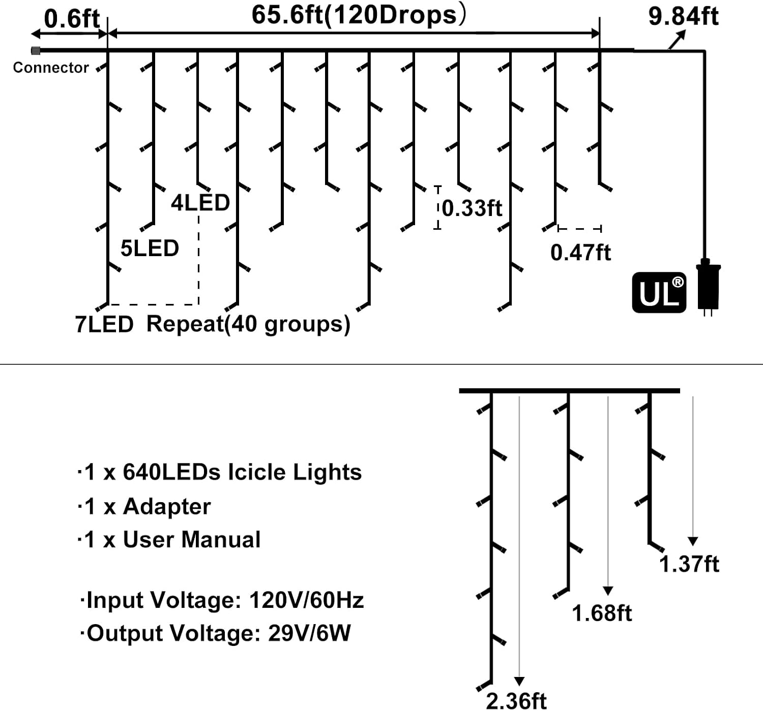 Warm White Christmas Lights Outdoor Icicle Lights for Outside 66ft 640 LEDs | Twinkle String Lights with Connectable