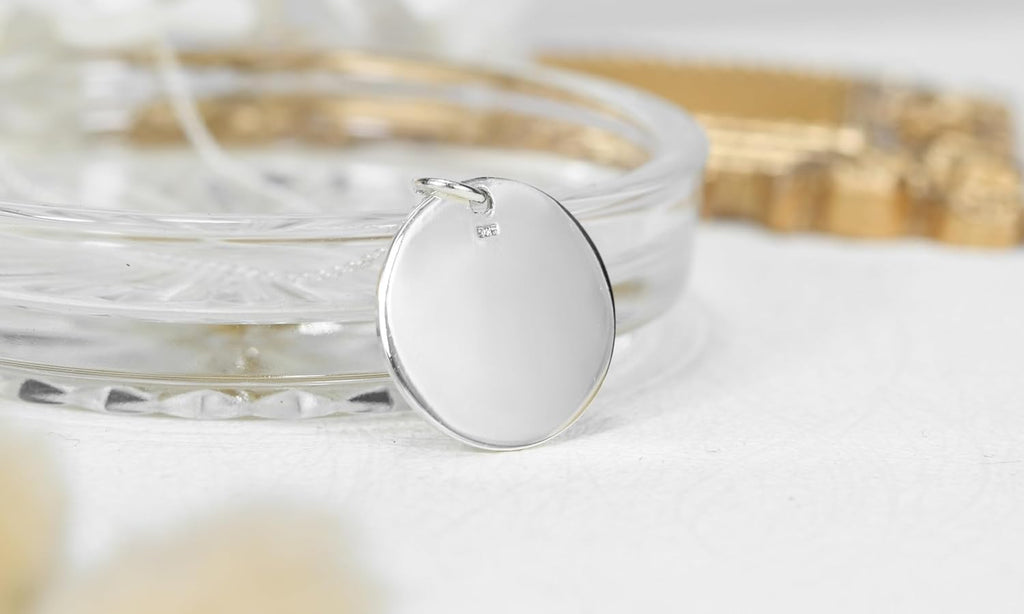 22mm .925 Sterling Silver Round Engravable Necklace | Customizable Silver Necklace for Women and Men | Sterling