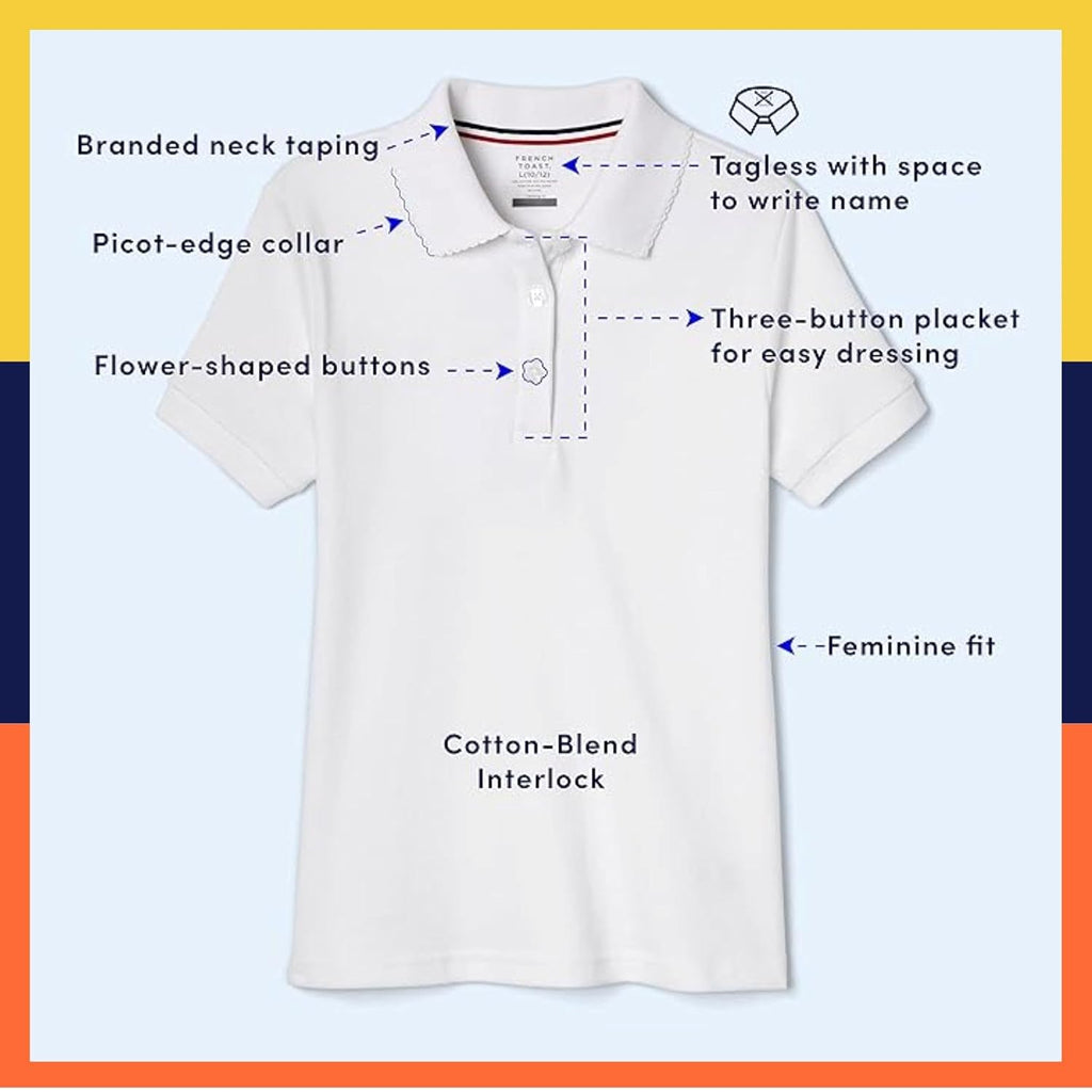 Girls' Picot Collar Polo Short Sleeve Shirt (Kids Standard & Plus Size), Yellow, 10-12 Plus