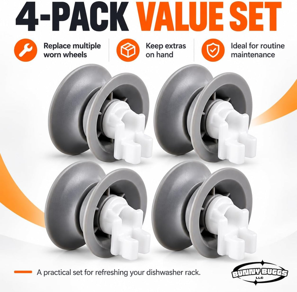 611666 Dishwasher Upper Rack Roller Wheel Kit, Compatible with Bosch Dishwashers, Replaces 00611666, 10032849, 00165313, 165313, PS8727423, AP4355370, 4-Pack