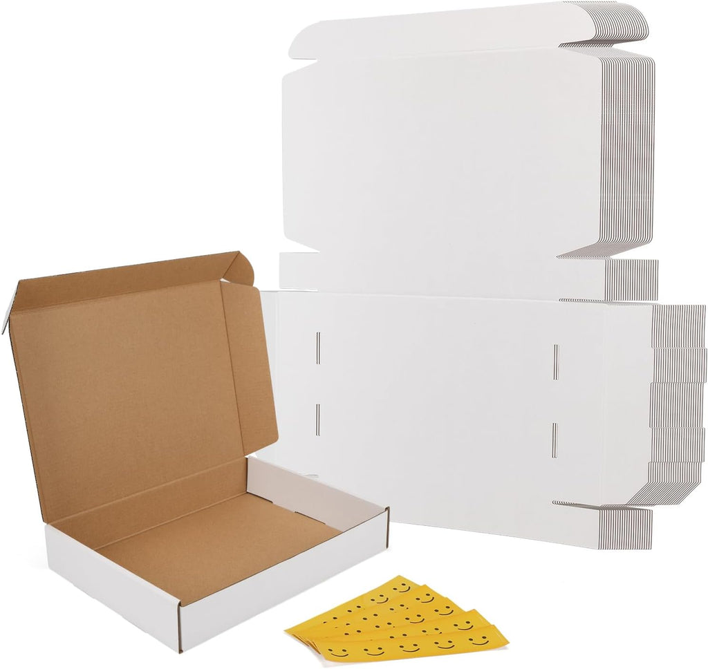 30 Pack 12x9x2 Shipping Boxes, White Corrugated Cardboard Mailer Box