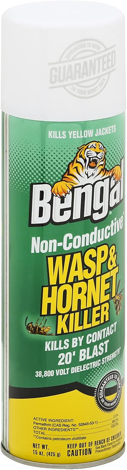 Non-Conductive Wasp and Hornet Killer – Long Range Outdoor Insecticide Spray Kills Yellow Jackets on Contact, 15 oz