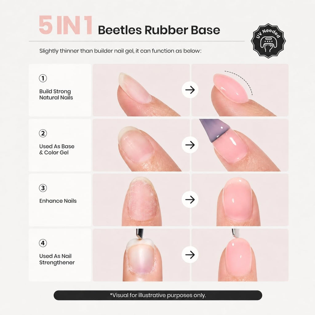 Beetles 6 Colors Rubber Base Gel Nail Polish Porcelain Pink 6Pcs 7.5ml | Nude Pink Glitter Base Color Gel Polish Set