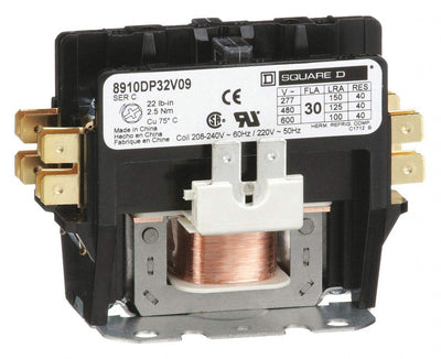 Square D 208/240VAC Definite Purpose Contactor; No. of Poles 2, 30 Full Load Amps-Inductive