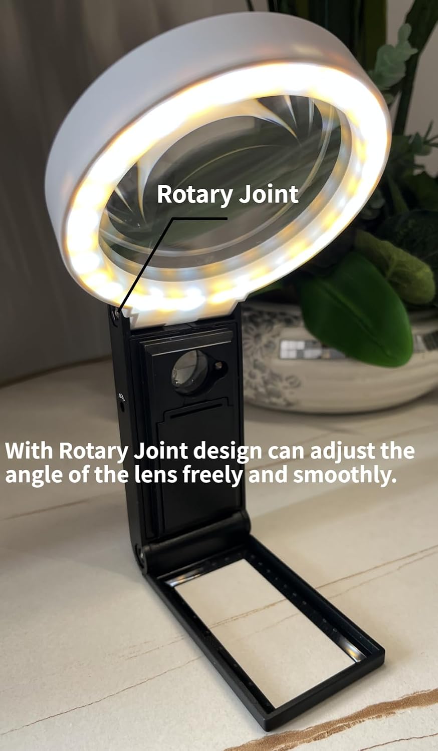 Handheld Magnifying Glass with LED Light with Stand, 10X and 25X Combined Magnification, Large Lens,Powered by