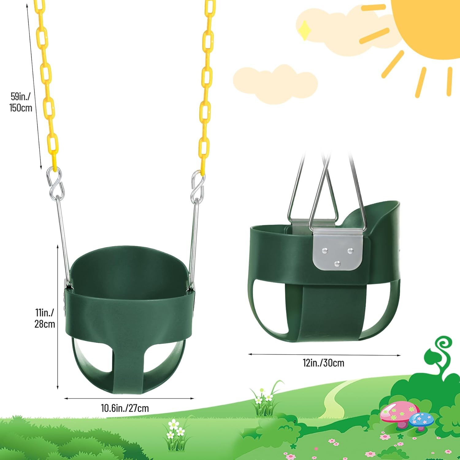 Toddler Swing Seat with Coated Chains, Heavy Duty Kids High Back Bucket Swings with Tree Straps and Hooks for