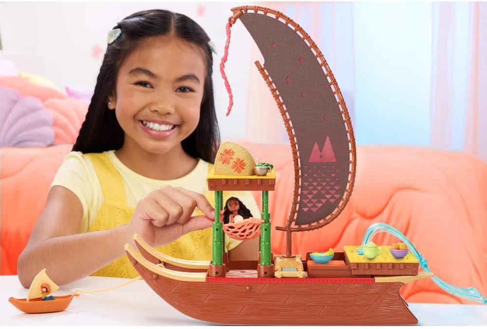 Disney Moana 2 Toy Playset with Floating Adventure Canoe, Small Doll, 1 Character Friend, 6 Play Areas & 10 Accessories