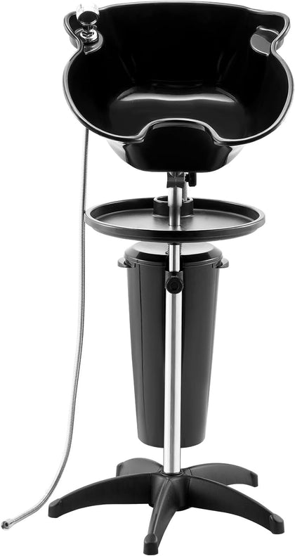 Portable Shampoo Bowl, Deep Shampoo Sink with Adjustable Height & Angle, Washing Hair Station Includes Drain Hose