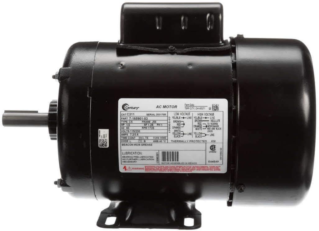 1/2 hp 1800 RPM 56 Frame (Farm Duty) 115/230volts Century Electric Motor # C311
