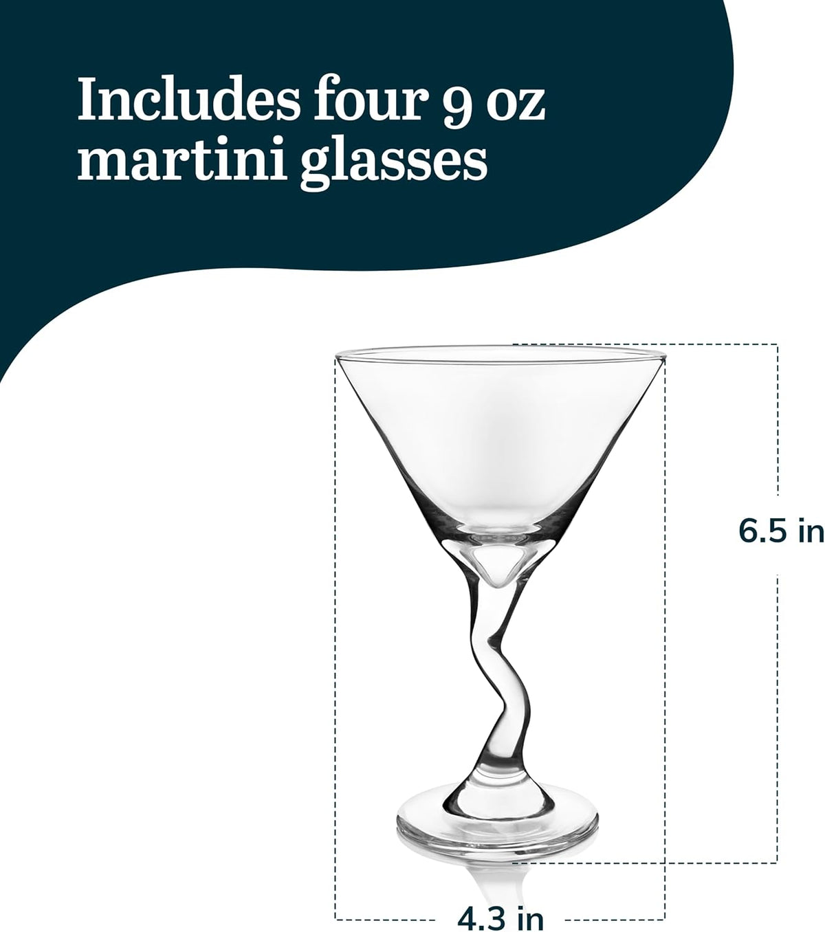 Z- Stem Martini Glasses Set of 4, Quirky, Twisted Martini Cup Set, Tall Cocktail Glasses Set for Bachelorette