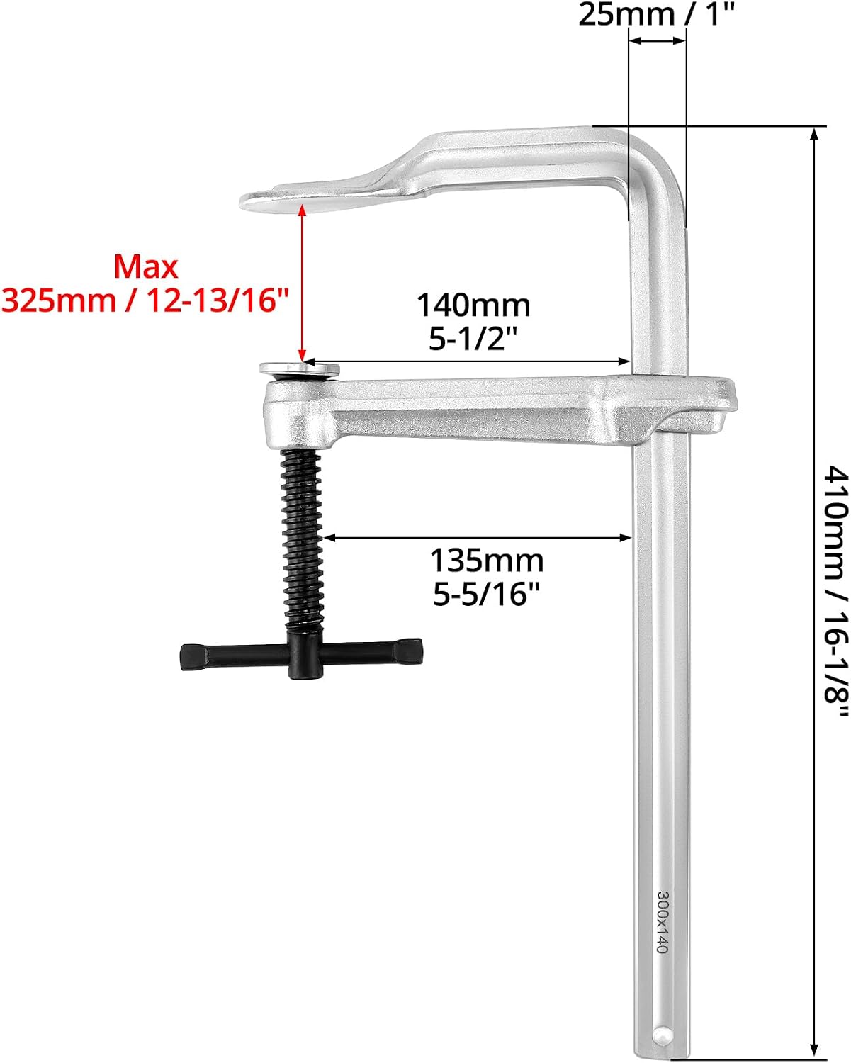 12" Heavy Duty F Clamp, 2 Pack Drop-forged Bar Clamp, 5-1/2 Inch Throat Depth, Professional Forging Jaws, Rail