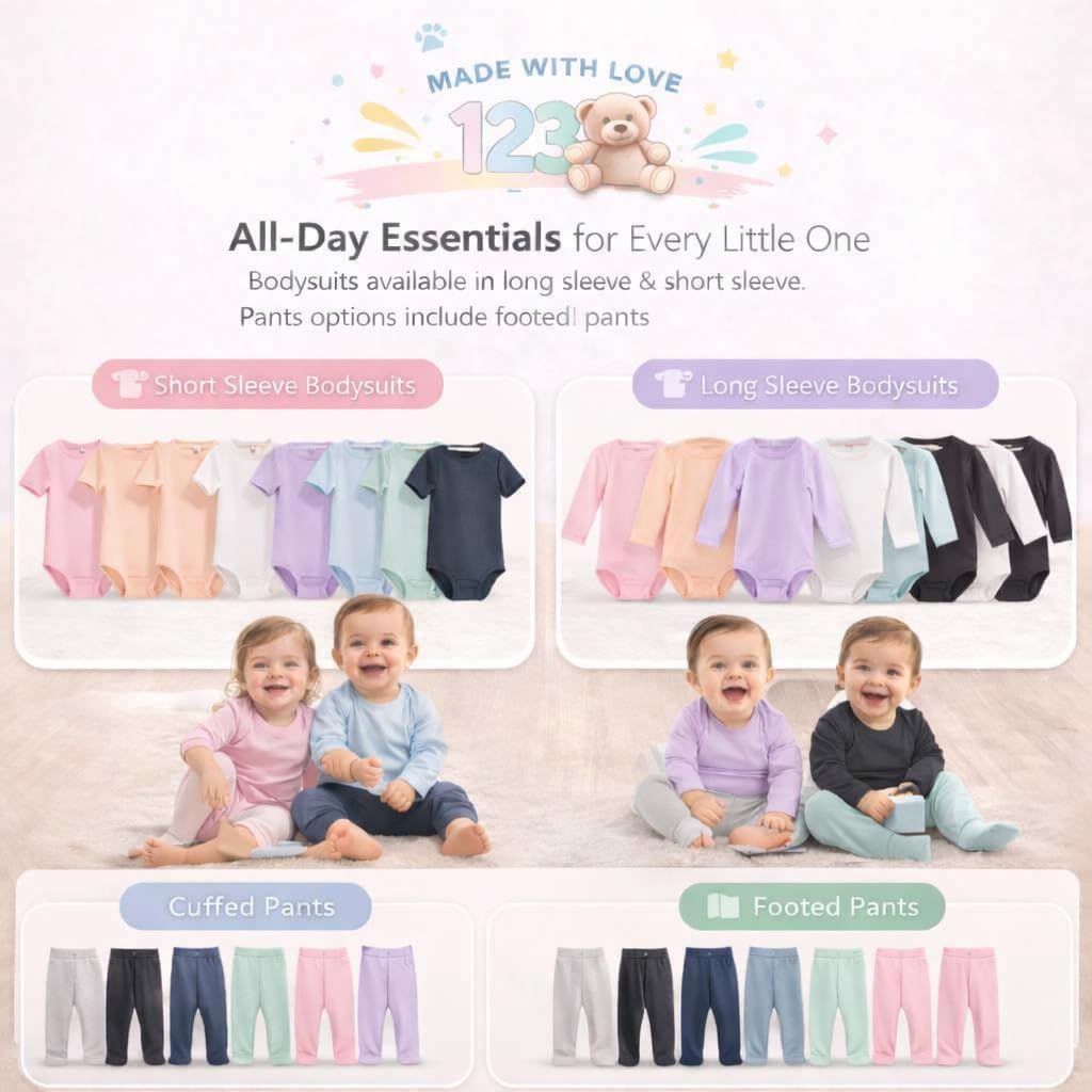 Baby Cotton Spandex Long-Sleeve Bodysuits 2-Pack, Boy Girl
