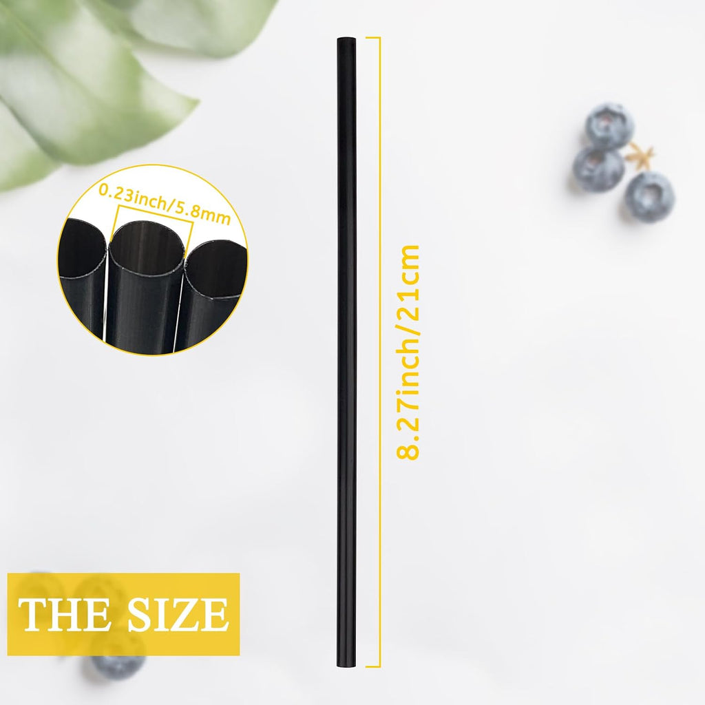 300 Pcs Disposable Drinking Plastic Straws, 8.26" Long, 0.23'' Diameter, Black
