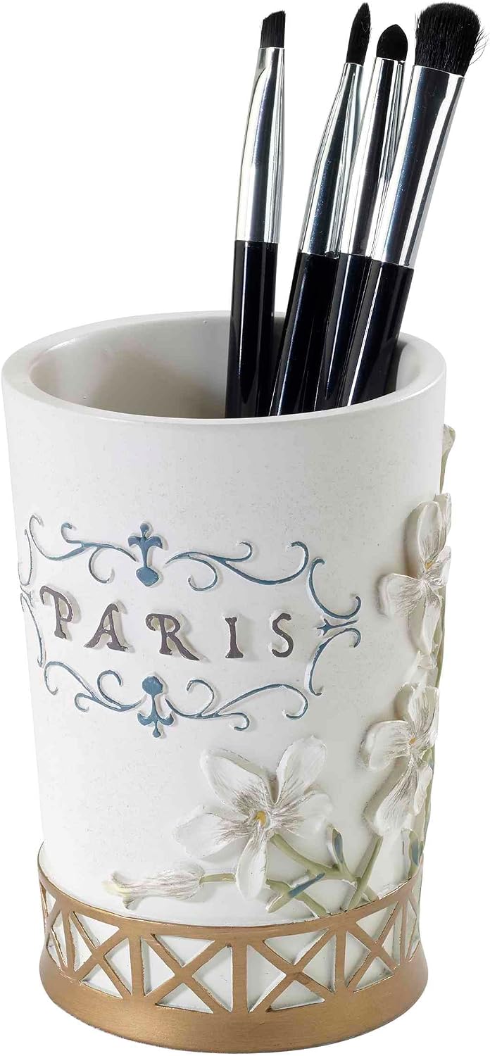 Bathroom Set, Hand Painted Resin, Countertop Accessories, Chic Home Decor, Set of 4 (Paris Botanique Collection)