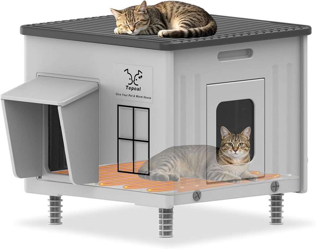 Indestructible Heated Cat House for Outdoor Cats in Winter, 100% Waterproof & Weatherproof Heated Cat House for