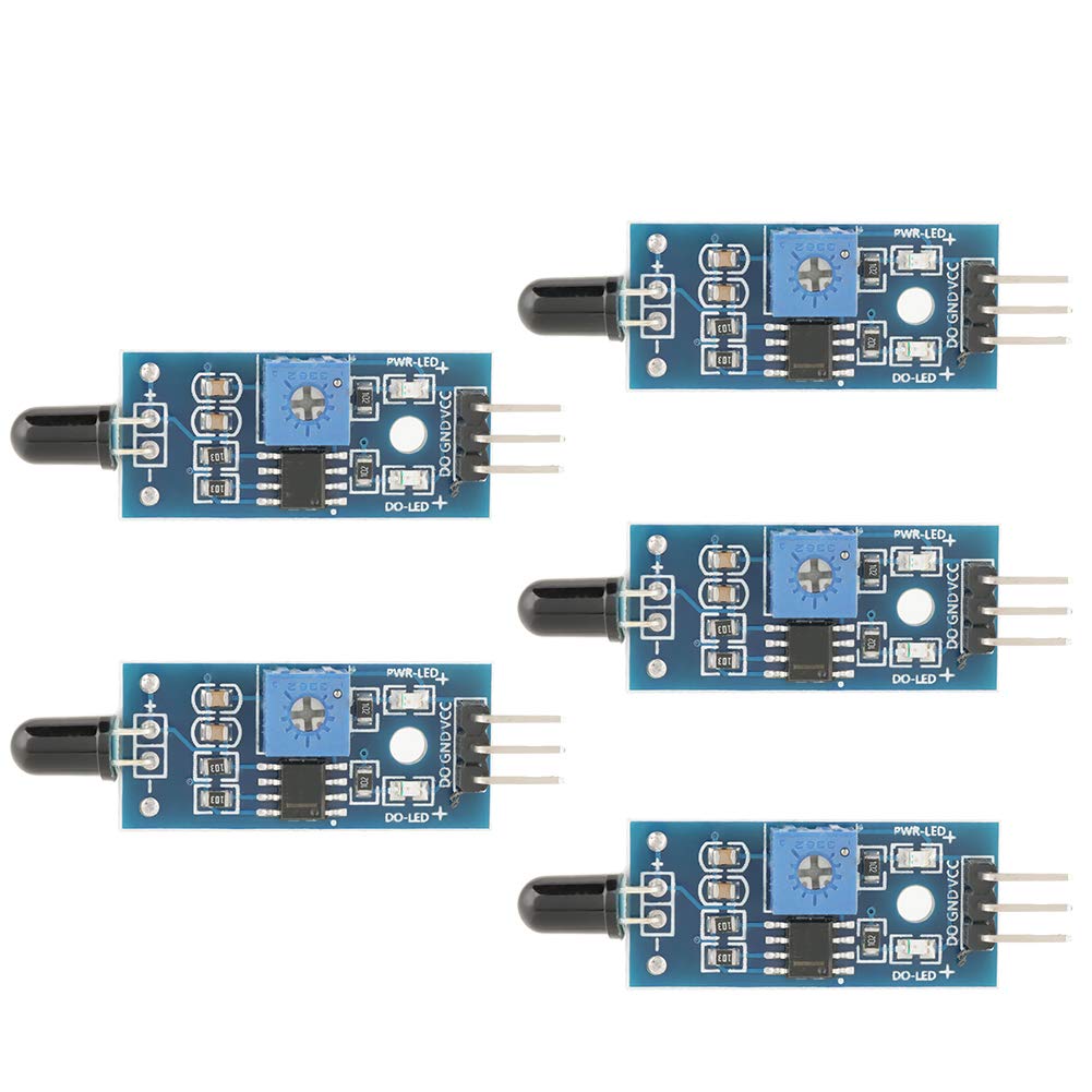 IR Infrared Flame Sensor Module 5 Pack 760-1100nm Detection Range with Adjustable Sensitivity and 60° Viewing Angle Digital and Analog Output for Fire Detection Compatible with Arduino