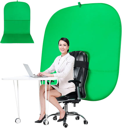 Portable Green Screen Chair, 59 in Greenscreen Backdrop with Stand Double Sided Foldable Green Background, Chroma Key