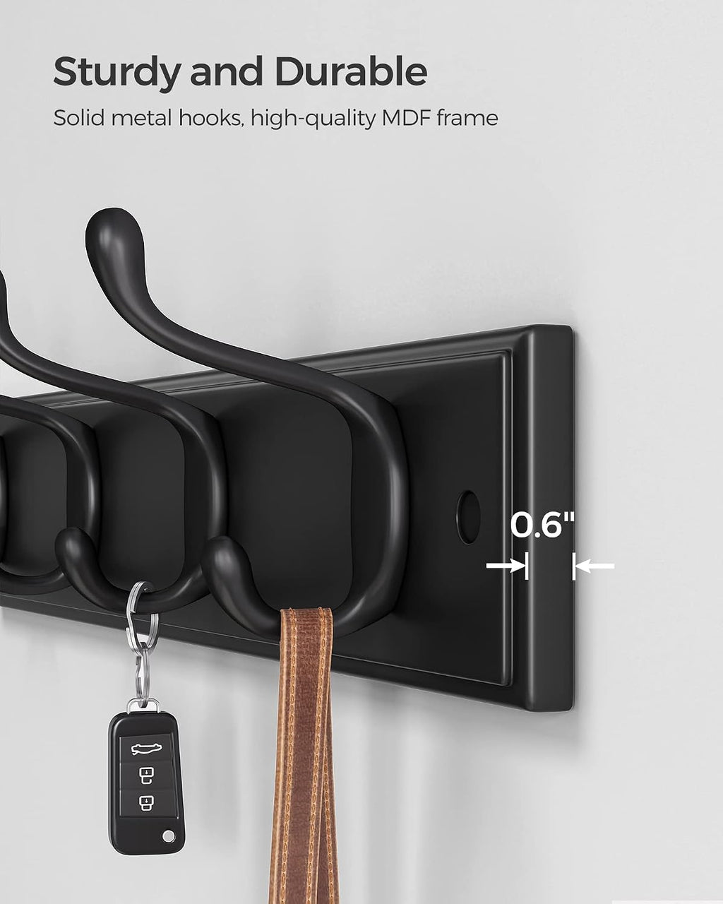 Wall-Mounted Coat Rack, Hook Rack, 4 Dual Metal Hooks