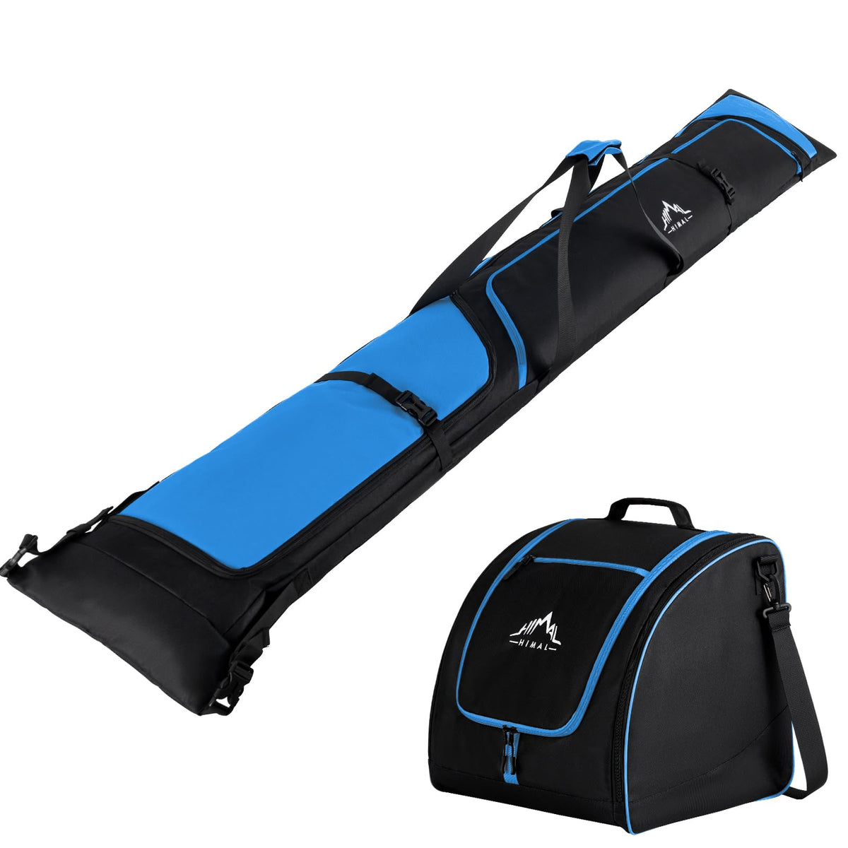 Ski Bag & Boot Bag Combo, Padded Ski Carrier Black & Blue