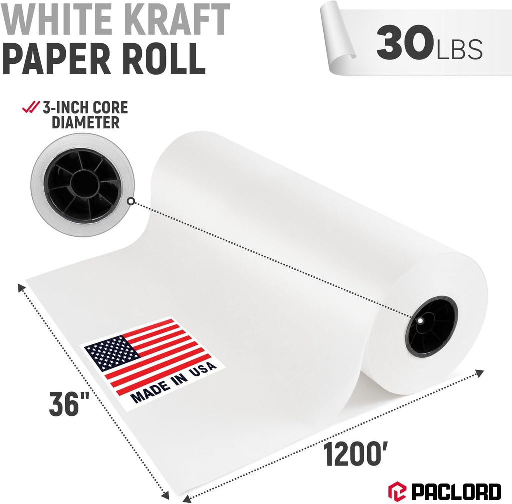 36" Paper Dispenser with Cutter + White Kraft Paper Roll