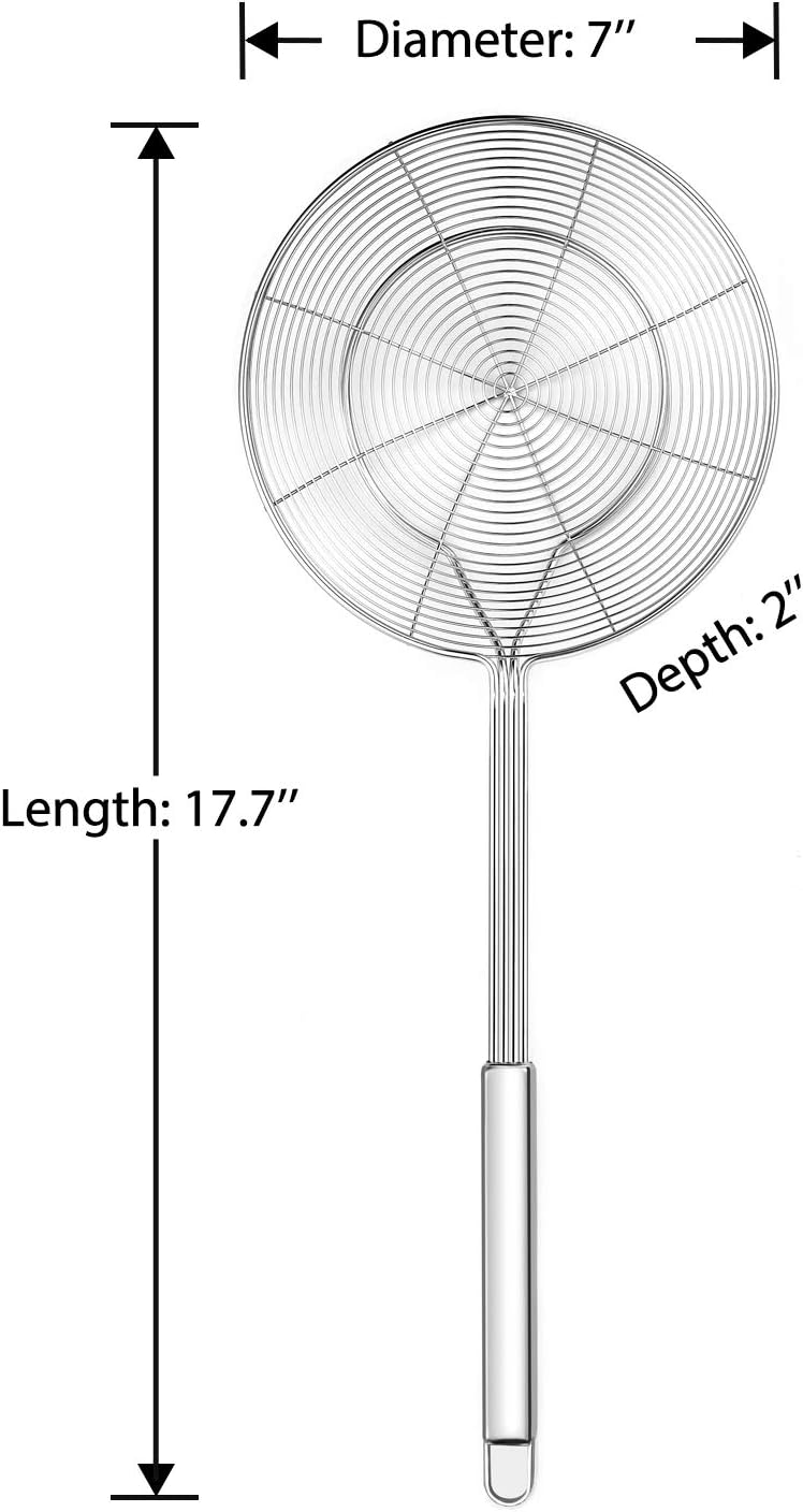 Solid Stainless Steel Spider Strainer Skimmer Ladle, Kitchen Utensils Wire Strainer Pasta Spoon, 7 Inch