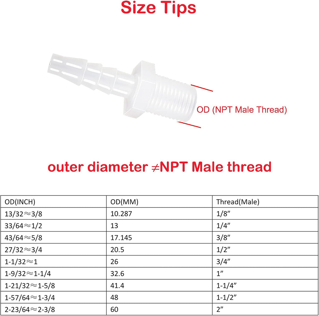 Plastic Hose Barb Fitting 1/4" Barb X 3/8 NPT Male Thread 5 Pack