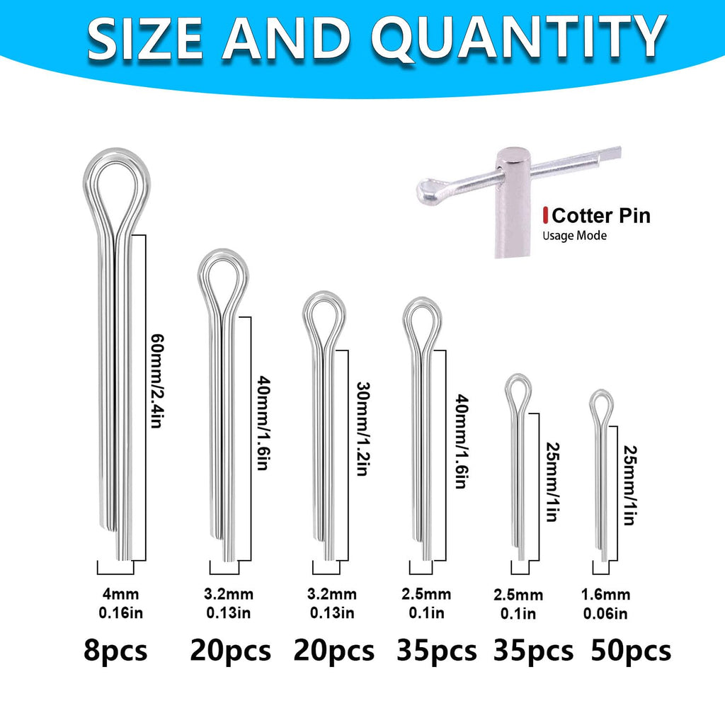 Cotter Pin Assortment Kit,SpzcdZa 302pcs 13 Size Cotter Pins Assortment Kit 304 Stainless Steel R Clips Hardware Pins