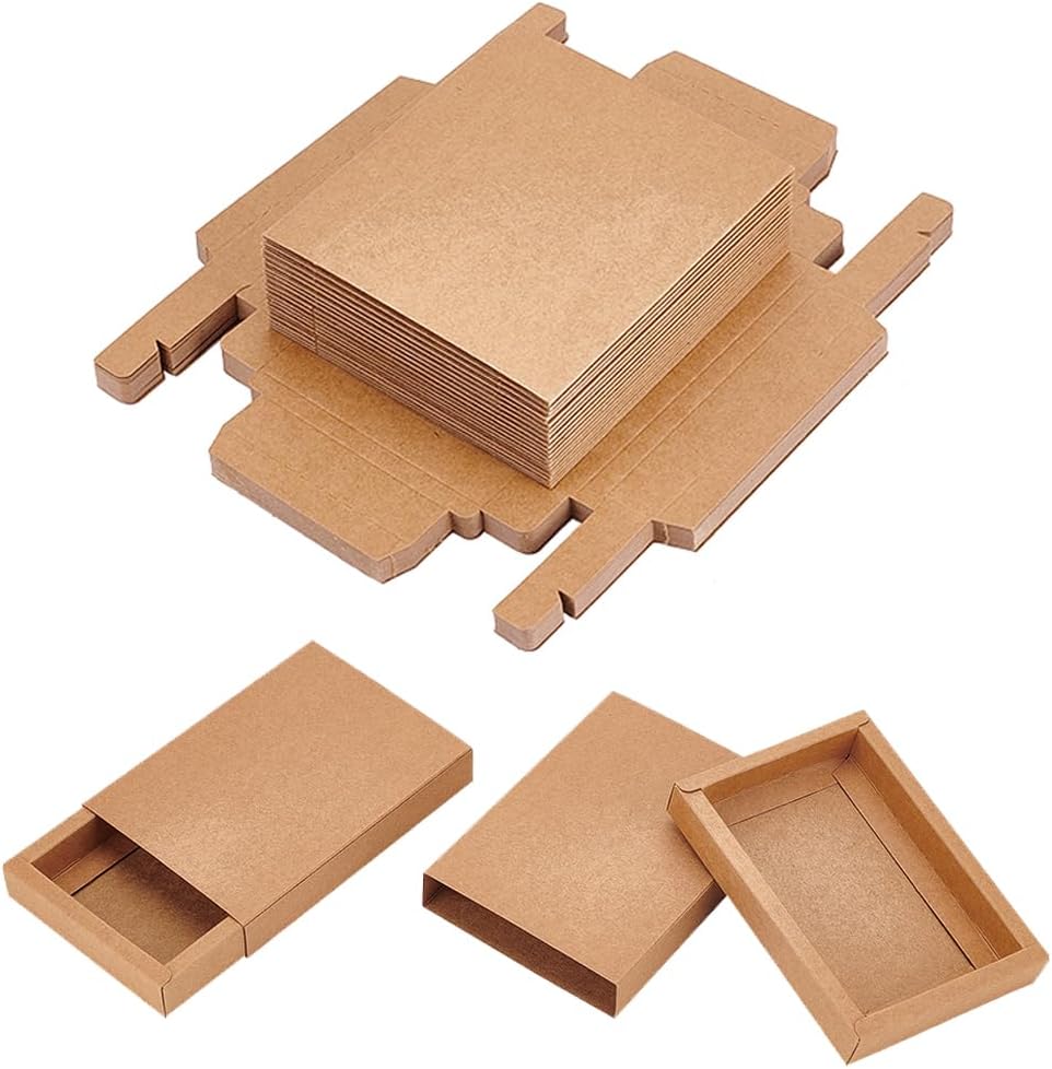 20 Pack Brown Kraft Paper Drawer Boxes, 5.3x3.8x1 Inch Rectangle Kraft Paper Gift Box Cookie Boxes for Wedding Party