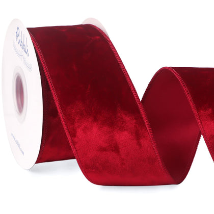 Red Velvet Wired Ribbon 2.5 Inch Crushed Velvet Christmas Ribbon for Gift Wrapping Christmas Tree Decoration Crafts