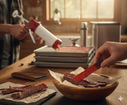 Jerky Gun Kit, Food-Grade Plastic Jerky Maker & Sausage Stuffer with 3 Nozzles for Ground Meat