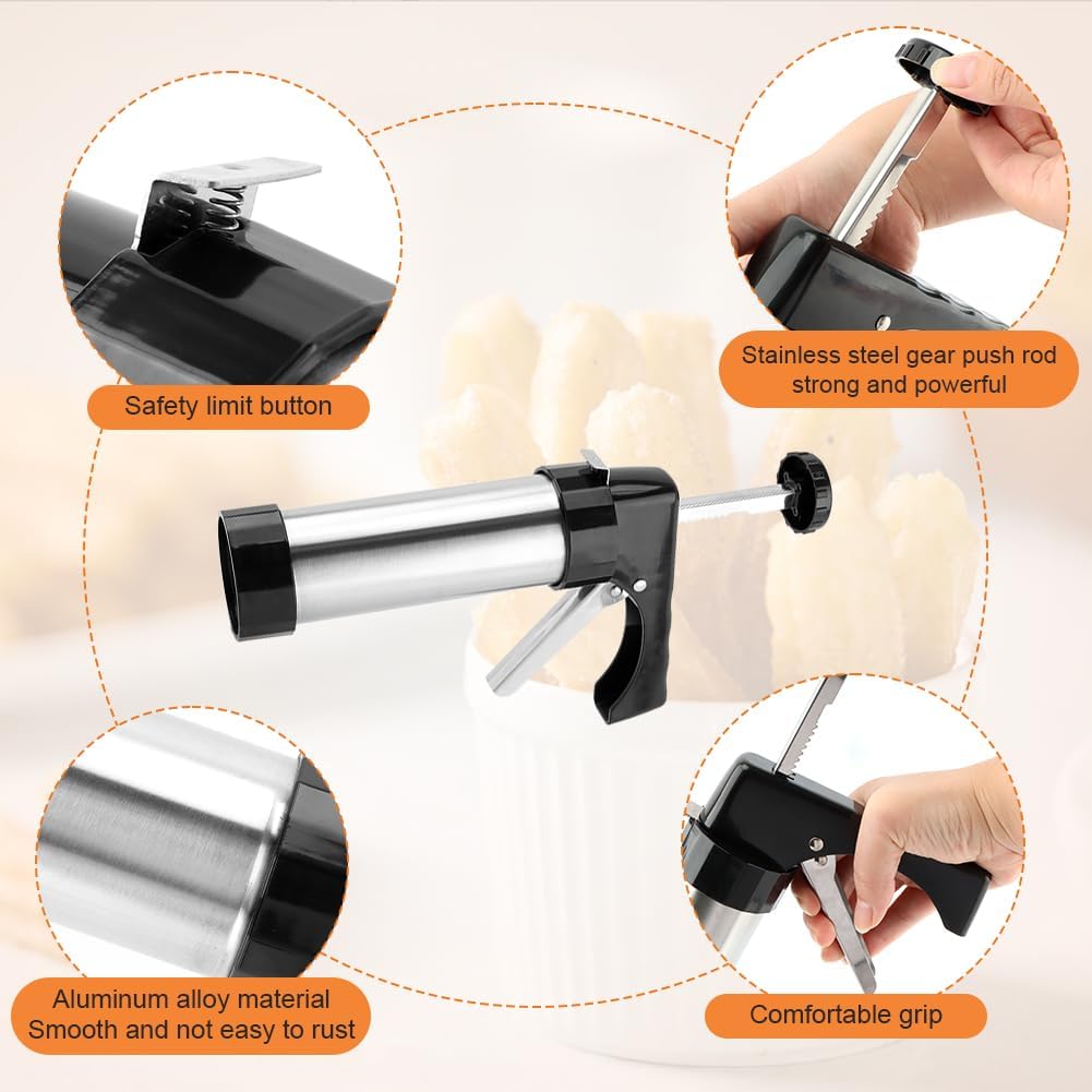 3-in-1 Churro Maker Kit, Stainless Steel Cookie Press Gun