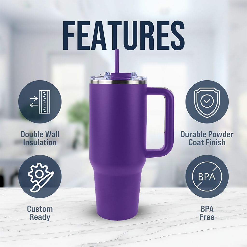 Big Swig 40oz Tumbler with Handle and Straw - Purple, 40 oz Tumbler, Insulated Cup with Handle, 40oz Water Bottle
