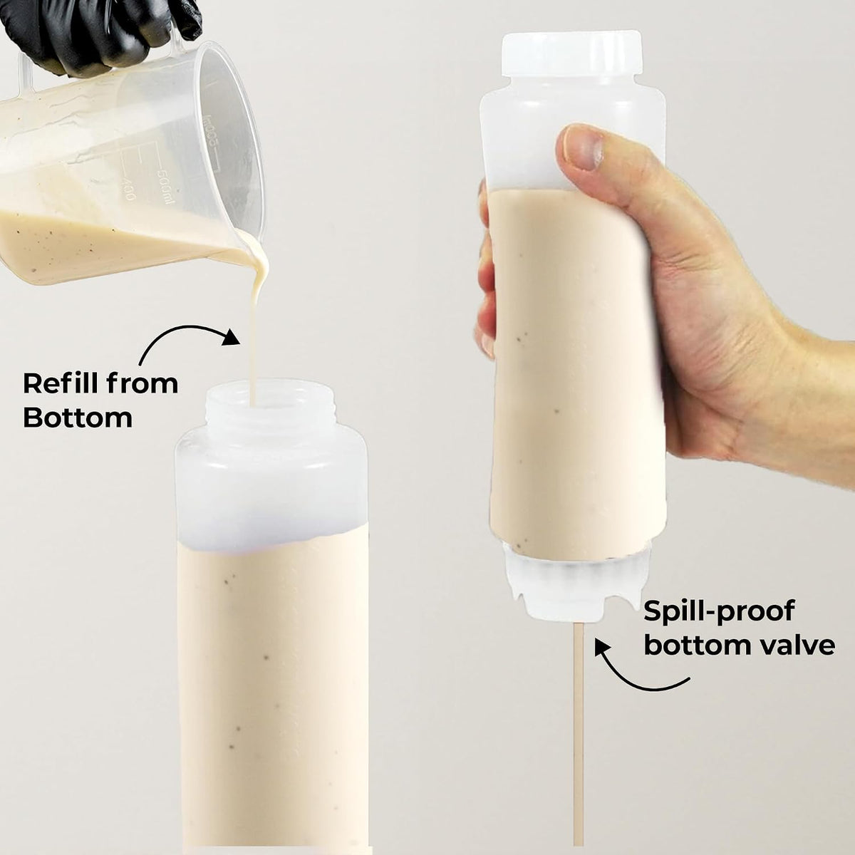 16oz. FIFO Inverted Plastic Squeeze Bottle with Refill and Dispensing Lids - First In First Out - Perfect for