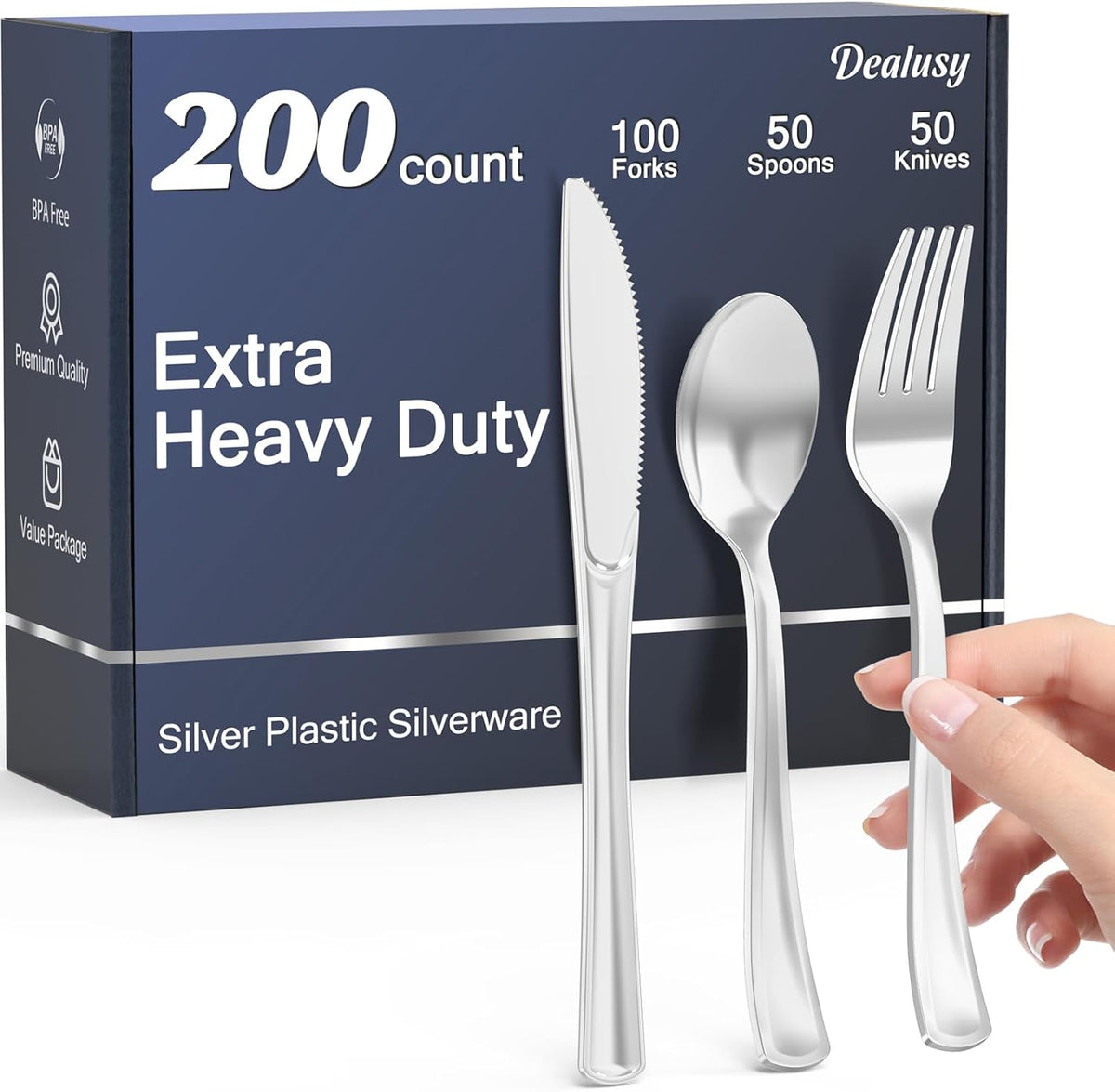 200 Count Heavy Duty Silver Plastic Silverware